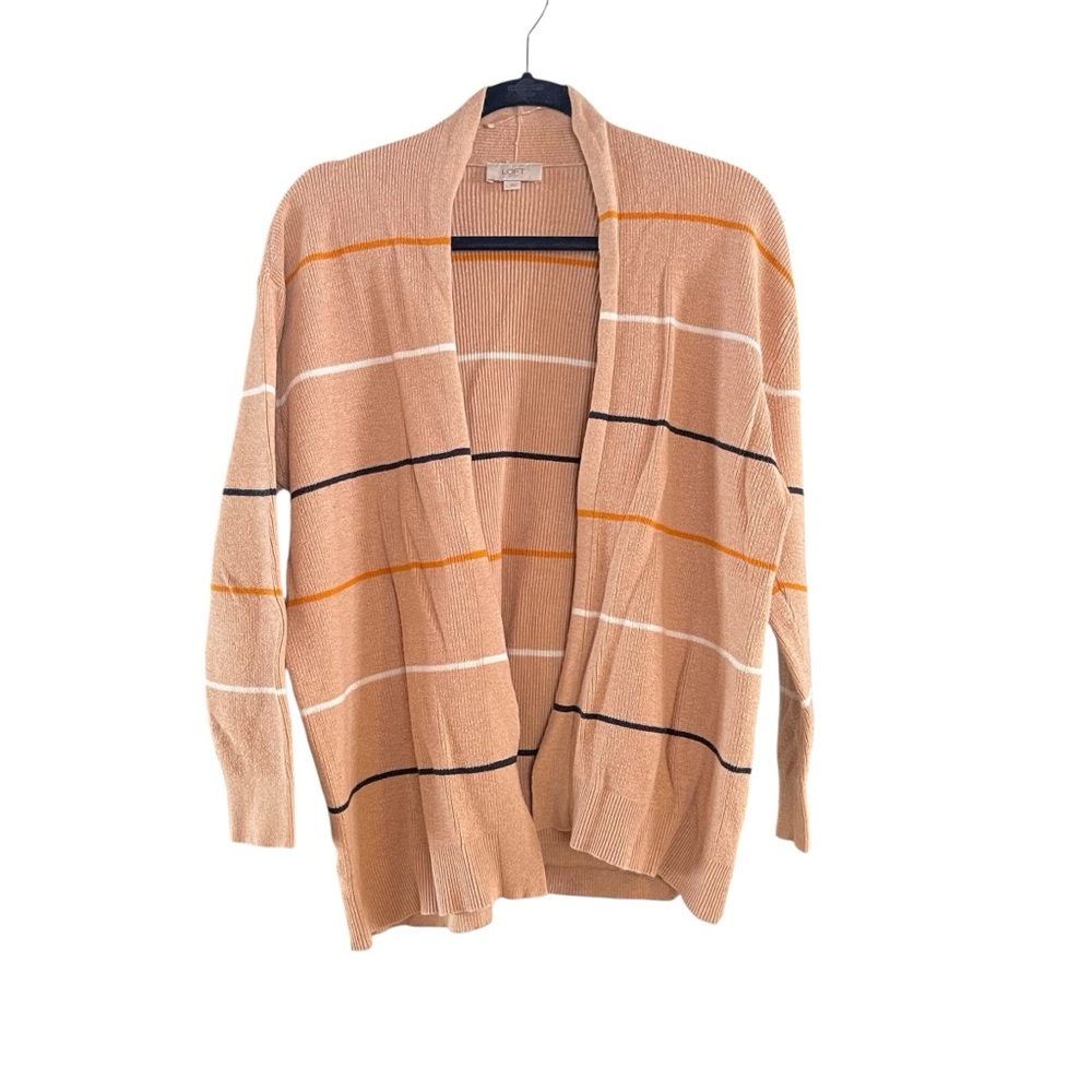 LOFT outlet brown striped knit cardigan open front long sleeve casual size L